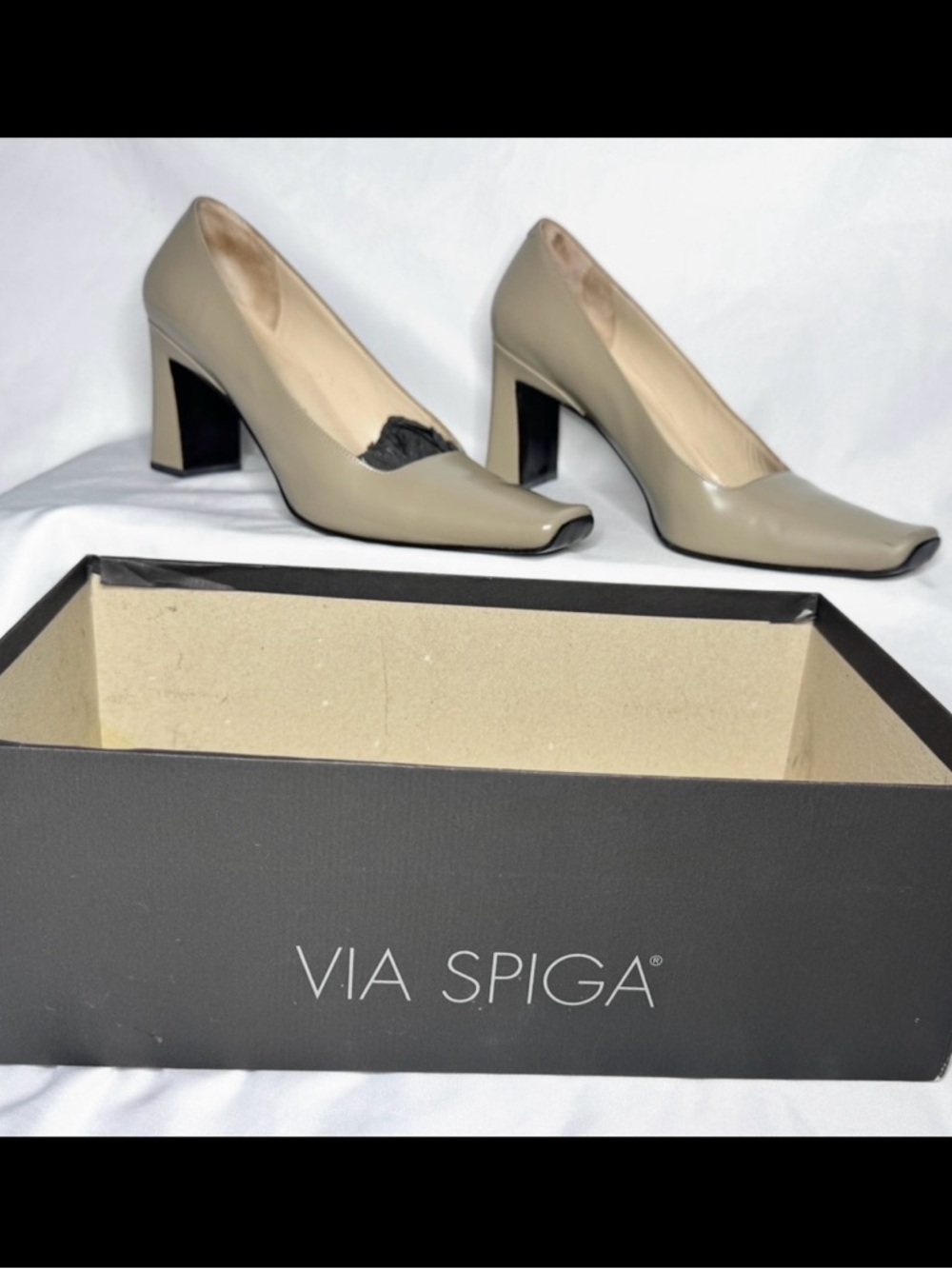 Via Spiga Square-Toe Block Heel Pumps 7.5 Khaki - Picture 5 of 11
